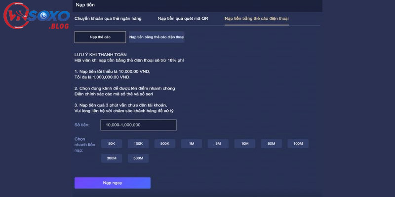 Nạp tiền trở nên mượt mà và nhanh chóng tại thương hiệu